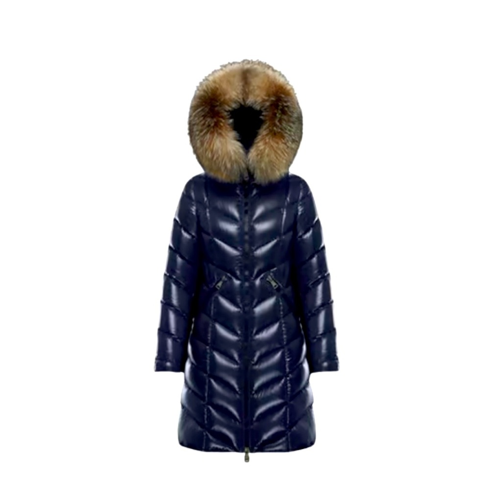 Moncler size 1 US small navy long jacket with fur
